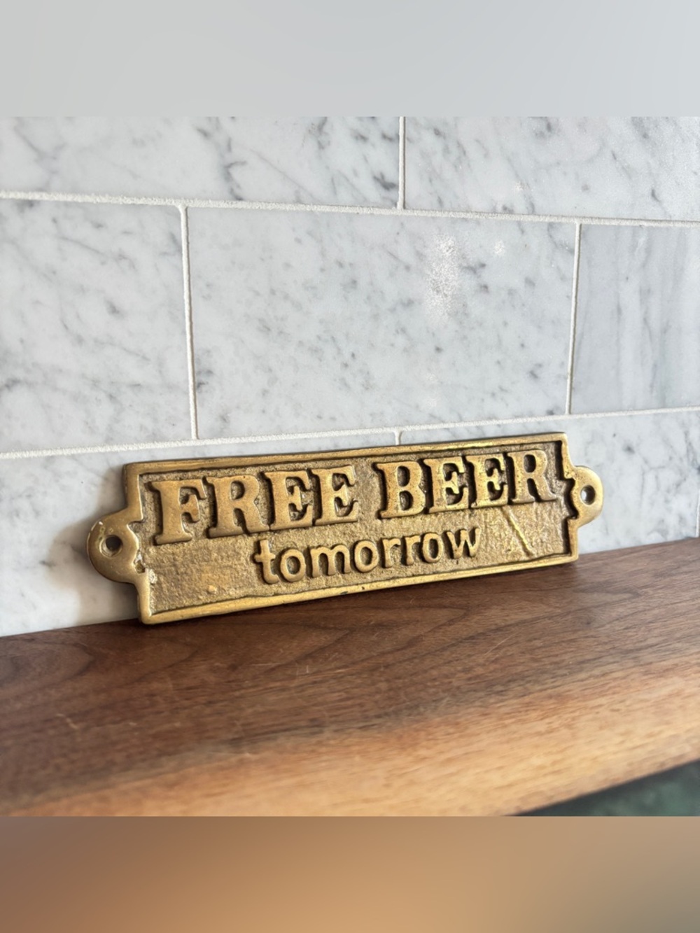 Vintage “Free Beer Tomorrow” Brass Wall Sign Plaque - Pub / Bar Decor